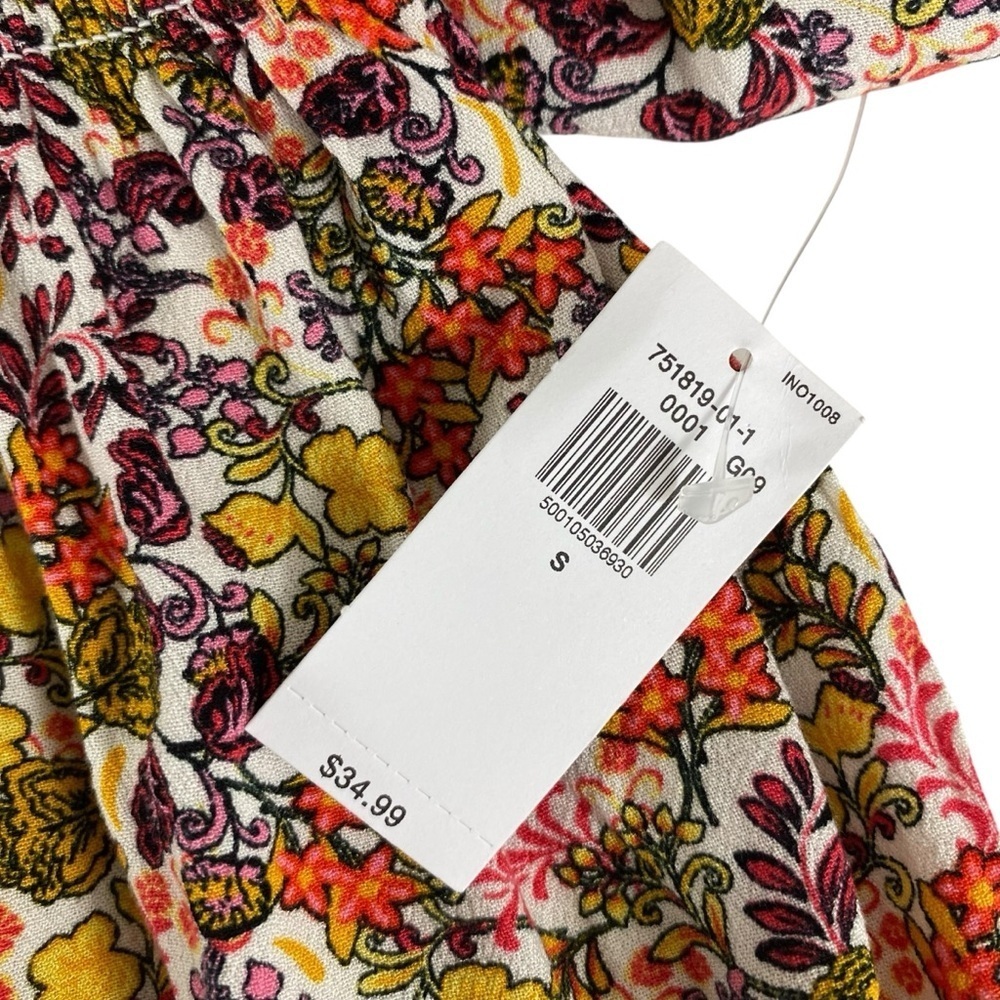 Old Navy Womens Blouse Size Small Ditzy Floral Smocked Waist Ruffle Boho Peasant - Picture 5 of 12